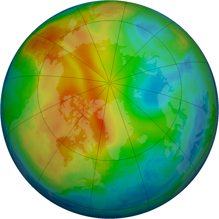 Arctic ozone map for 21 December 1993
